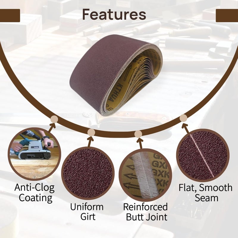 KTHUA Sanding Belts 4×24 Inch: 15-Pack 80–400 Grit — Durable Abrasives & Anti-Clog Coating — for Heavy-Duty Surface Prep on Floors & Large Wood Panels — Fits 4 × 24 Handheld Belt Sanders - Image 5